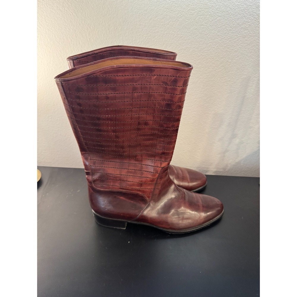 Lorenzo Banfi Men's 12 M Boot Brown Leather Round Toe Mid Calf Cowbody Western - Picture 4 of 10